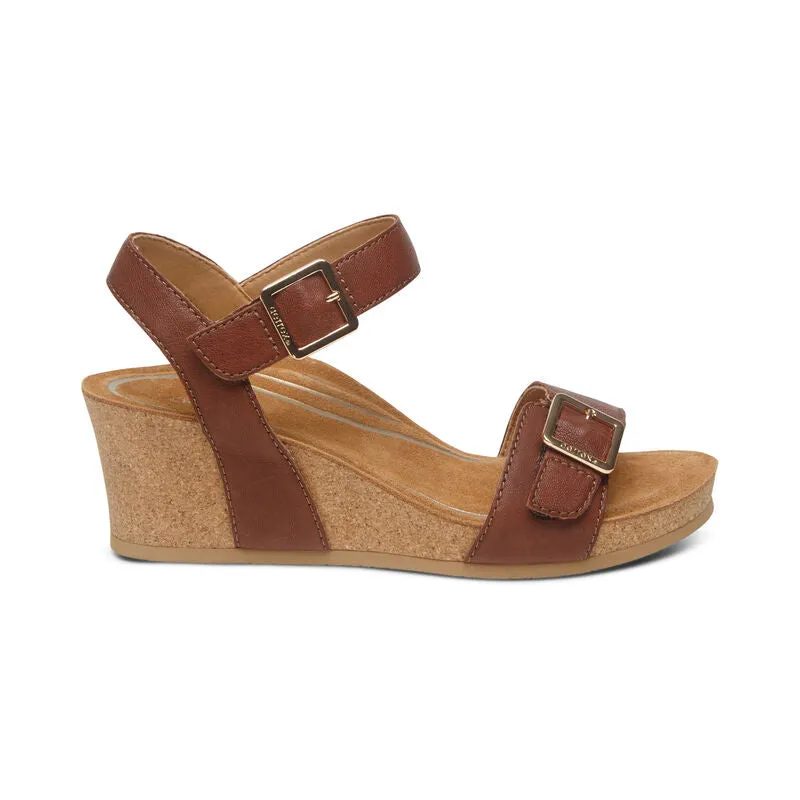 Aetrex Women's Lexa Cork Strap Wedge Sandal - Walnut CK102