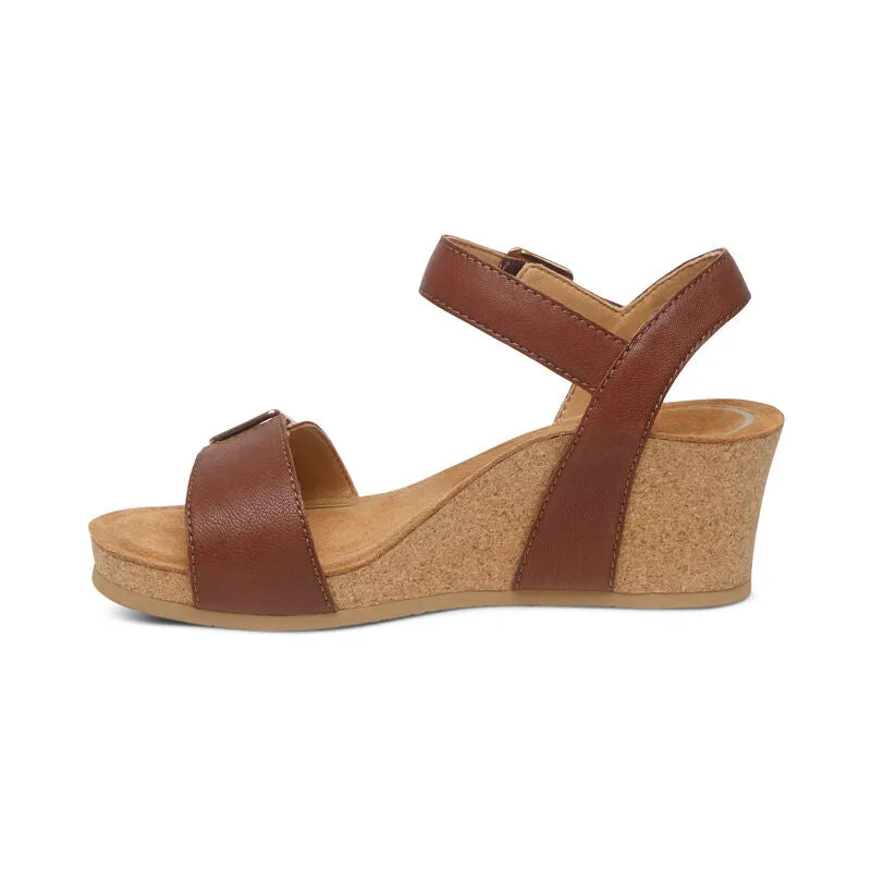 Aetrex Women's Lexa Cork Strap Wedge Sandal - Walnut CK102