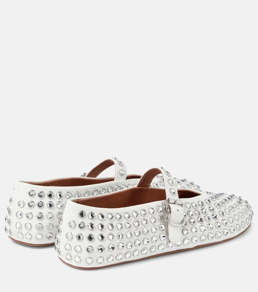 Alaia Crystal-embellished leather ballet flats
