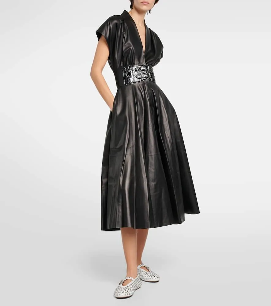 Alaia Crystal-embellished leather ballet flats