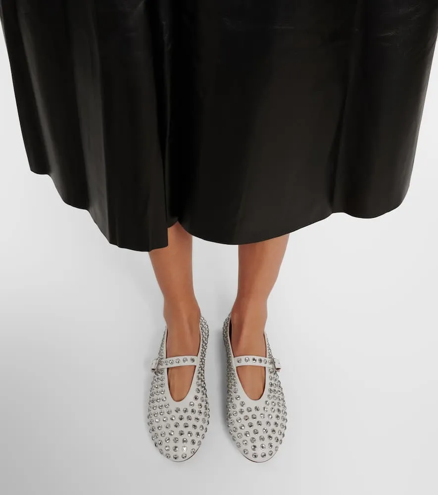 Alaia Crystal-embellished leather ballet flats