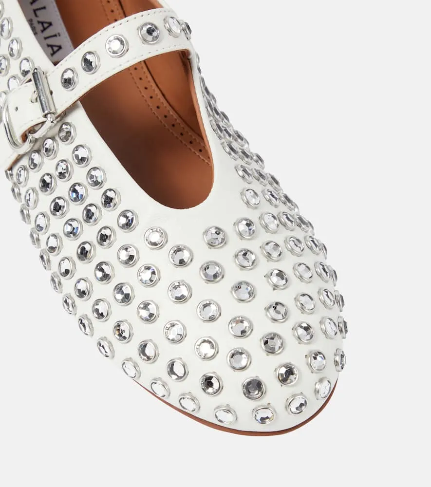 Alaia Crystal-embellished leather ballet flats