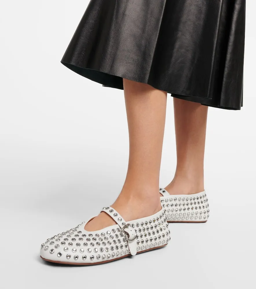 Alaia Crystal-embellished leather ballet flats
