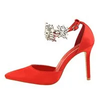 Amozae-Back to College Elegant Rhinestone High Heels Women Pumps Silk Pointed Toe Wedding Shoes Women Buckle Strap Crystal Party Shoes Women SWB0025