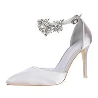 Amozae-Back to College Elegant Rhinestone High Heels Women Pumps Silk Pointed Toe Wedding Shoes Women Buckle Strap Crystal Party Shoes Women SWB0025