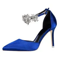 Amozae-Back to College Elegant Rhinestone High Heels Women Pumps Silk Pointed Toe Wedding Shoes Women Buckle Strap Crystal Party Shoes Women SWB0025