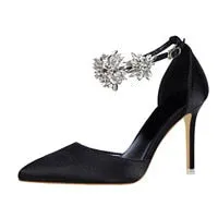 Amozae-Back to College Elegant Rhinestone High Heels Women Pumps Silk Pointed Toe Wedding Shoes Women Buckle Strap Crystal Party Shoes Women SWB0025