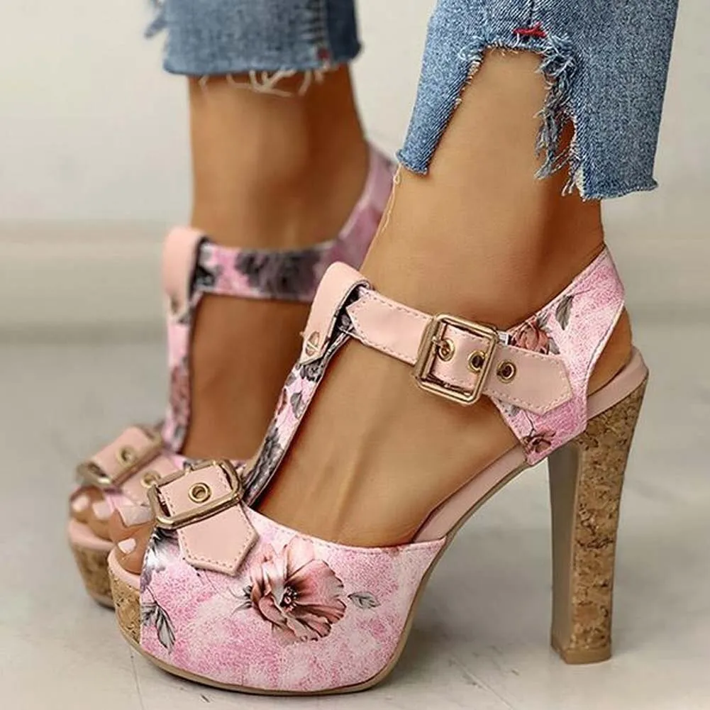 Amozae-Brand Design Ladies Classic Summer Sandals Platform Thick High Heels Sandals Women   Fashion Print Party   Shoes Woman