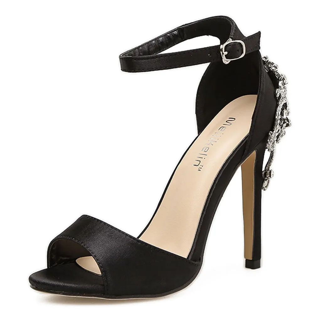 Amozae   New Fashion Spring Autumn Black Sandals Open Toe High Thin Heels Concise Casual Elegant   Woman Dress Party Buckle Strap