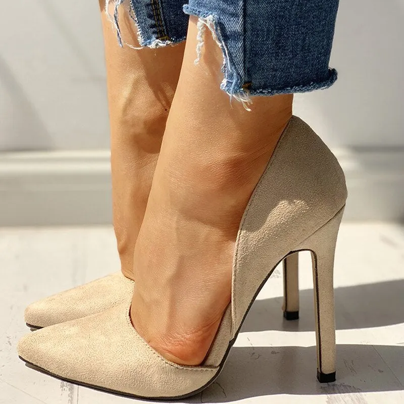 Amozae-SHENGY Fashion Flock 10CM High Heels Women Pumps Pointed Toe Work Woman Shoes Weeding Shoes Office Career Elegant Pumps