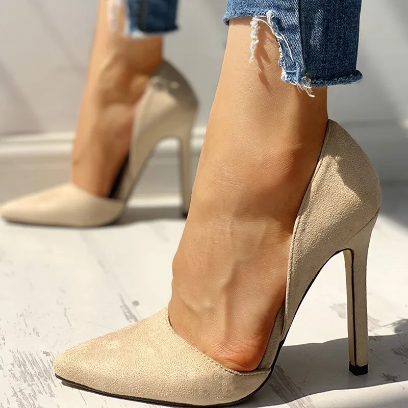 Amozae-SHENGY Fashion Flock 10CM High Heels Women Pumps Pointed Toe Work Woman Shoes Weeding Shoes Office Career Elegant Pumps