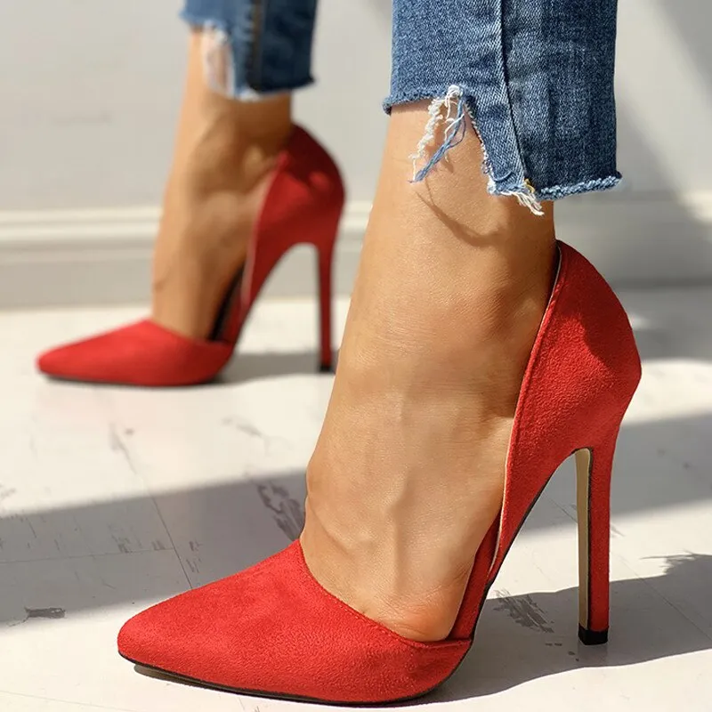 Amozae-SHENGY Fashion Flock 10CM High Heels Women Pumps Pointed Toe Work Woman Shoes Weeding Shoes Office Career Elegant Pumps