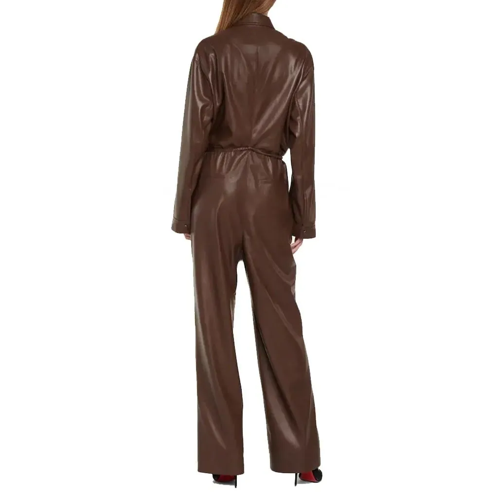 Elegant Chocolate Brown Leather Jumpsuit for Women