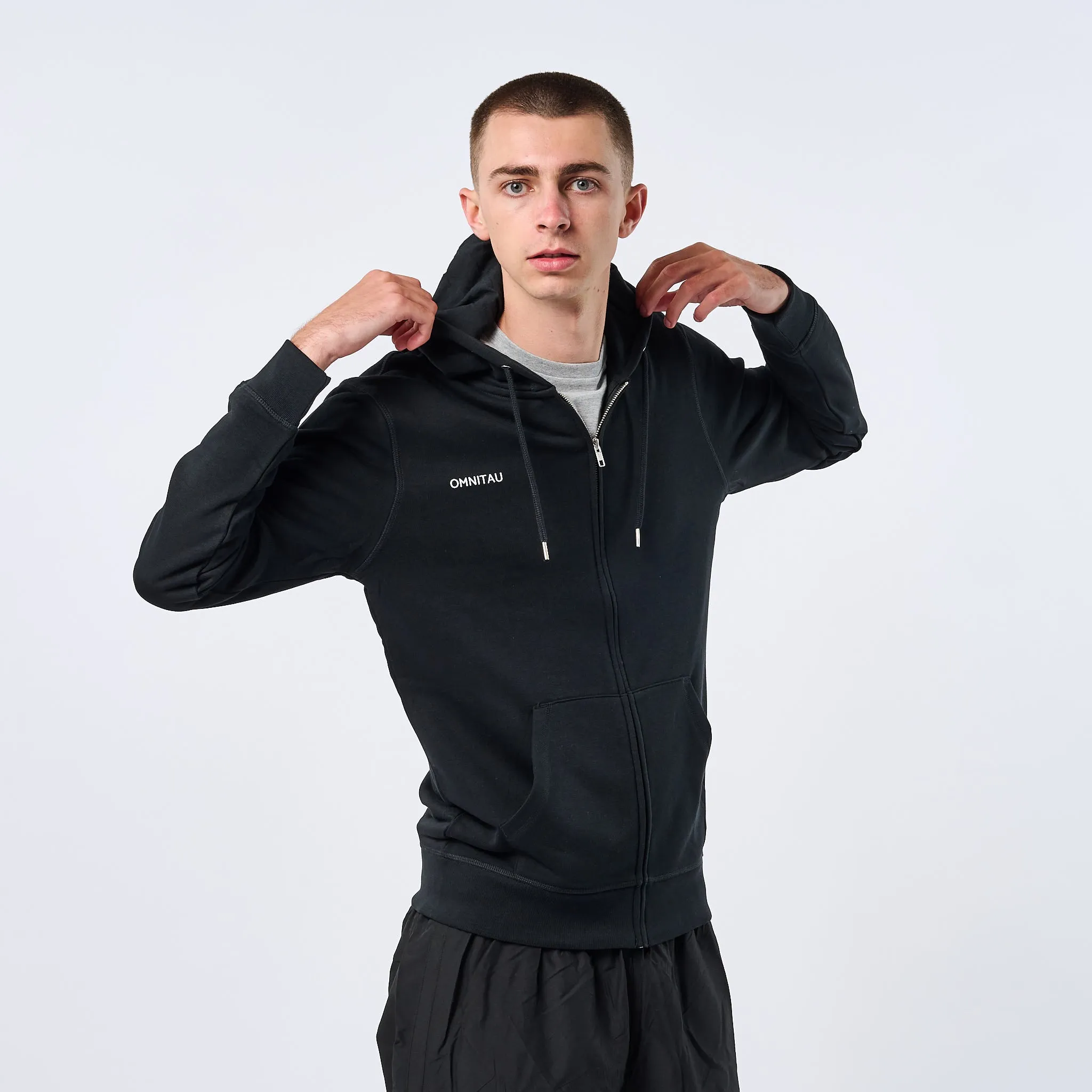 Omnitau Adult's Team Sports Organic Cotton Full Zip Hoodie - Black
