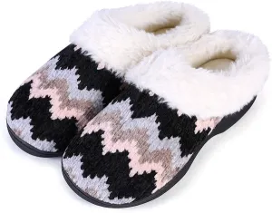 Roxoni Women's Cozy Memory Foam Slippers, Fuzzy Warm Faux Fur Lined, Indoor Outdoor Rubber Sole
