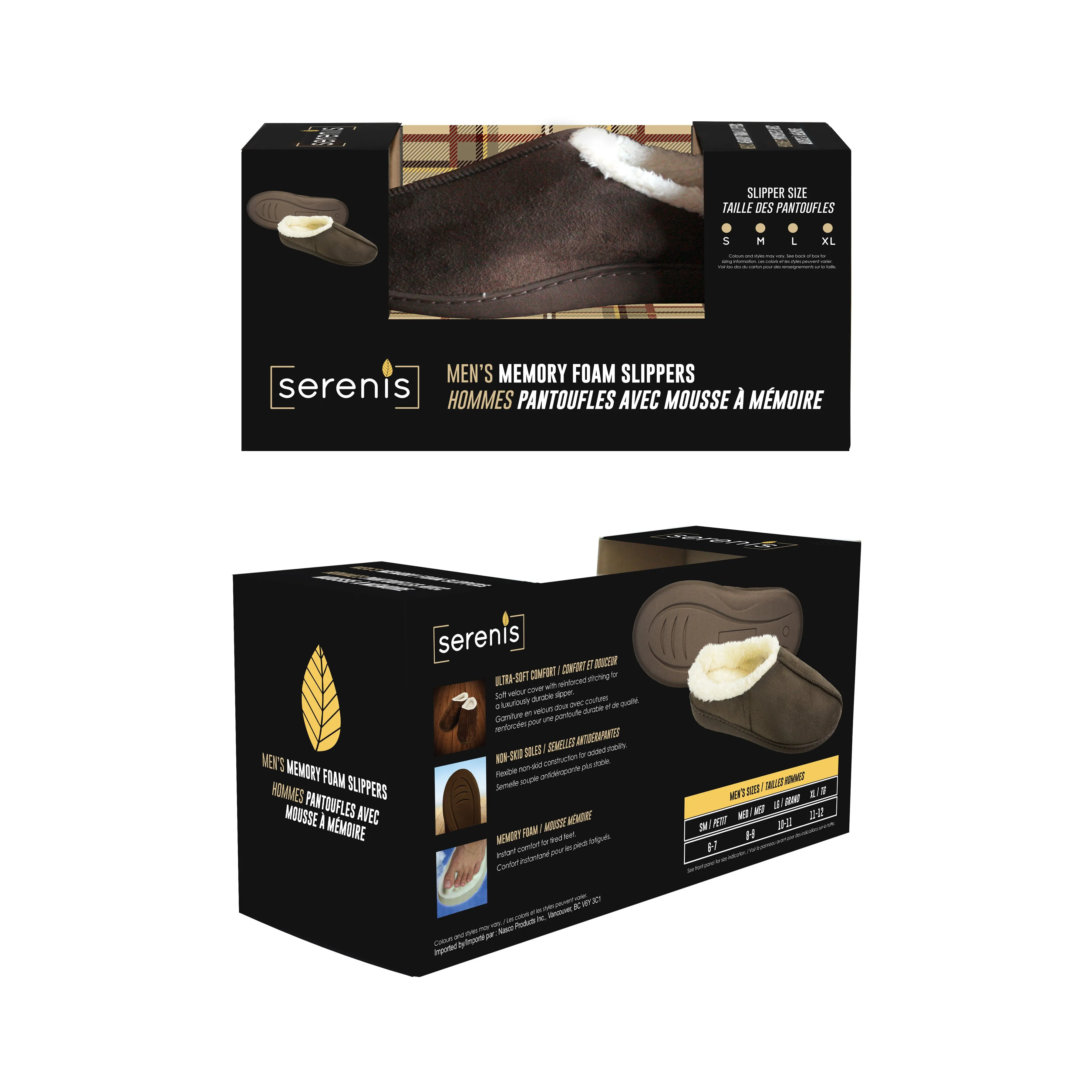Serenis Men's Memory Foam Slippers, Brown- Small (6-7)