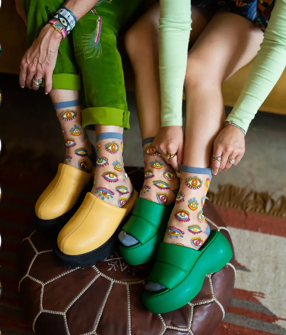 Sock Candy Evil Eye Sheer Crew Sock -Large