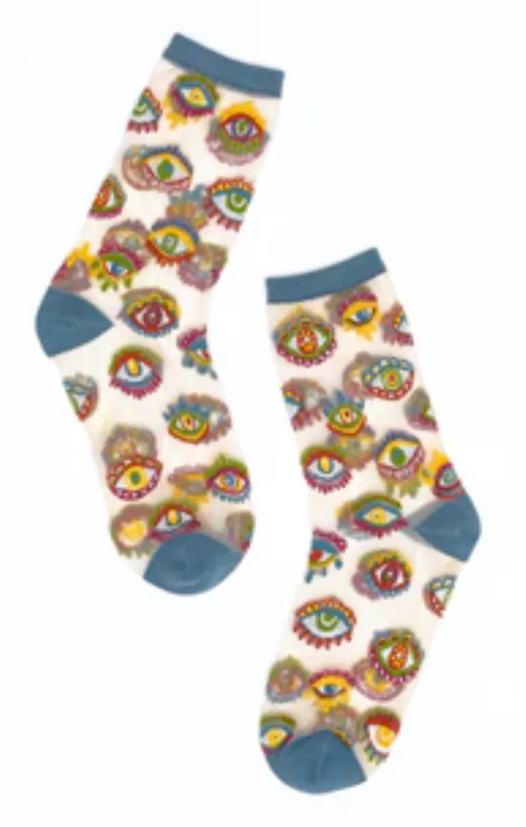 Sock Candy Evil Eye Sheer Crew Sock -Large