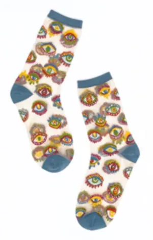 Sock Candy Evil Eye Sheer Crew Sock -Large