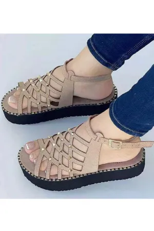 Women Hollow Styled Thin Strape Thick Rubber Soled Superb Solid Colored Summer Casual Sandal - WSD110440
