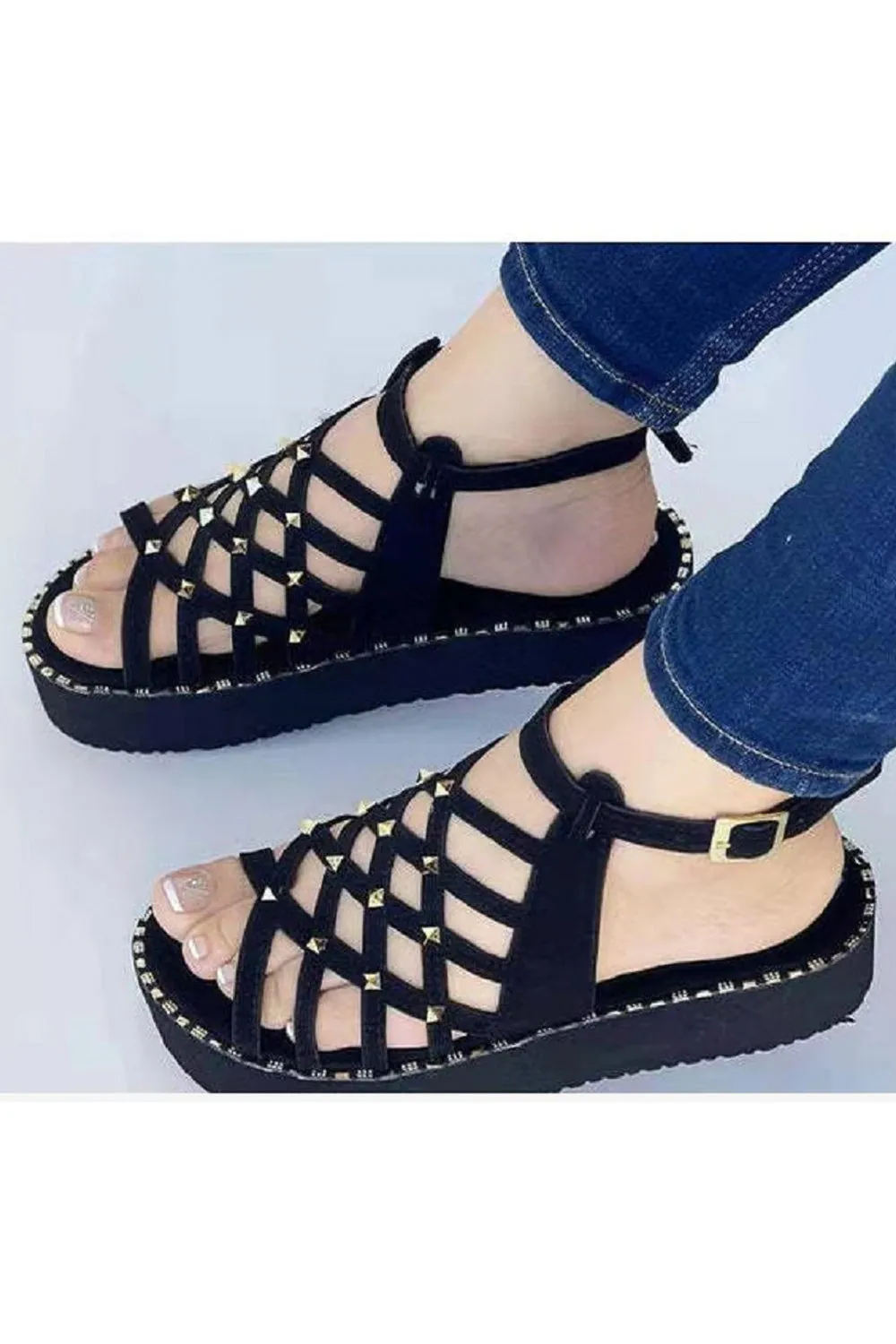 Women Hollow Styled Thin Strape Thick Rubber Soled Superb Solid Colored Summer Casual Sandal - WSD110440