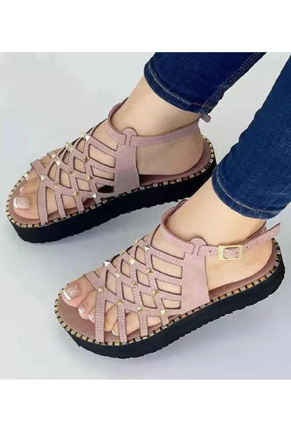 Women Hollow Styled Thin Strape Thick Rubber Soled Superb Solid Colored Summer Casual Sandal - WSD110440